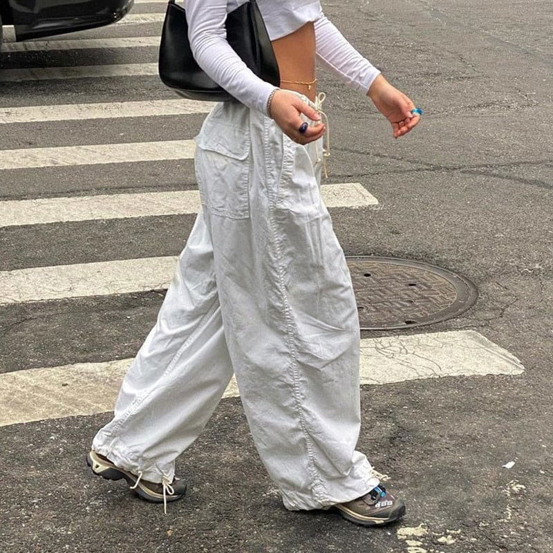 BAGGY PANT PARACHUTE BLANC OVERSIZE - Shyrz - streetwear - y2k - casual - vanilla 