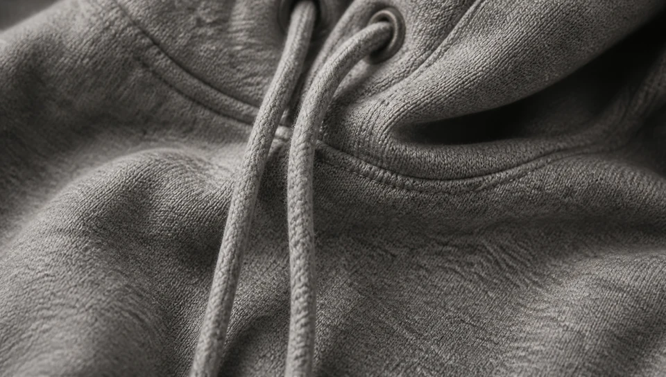 Texture et cordons d’un hoodie en molleton gris