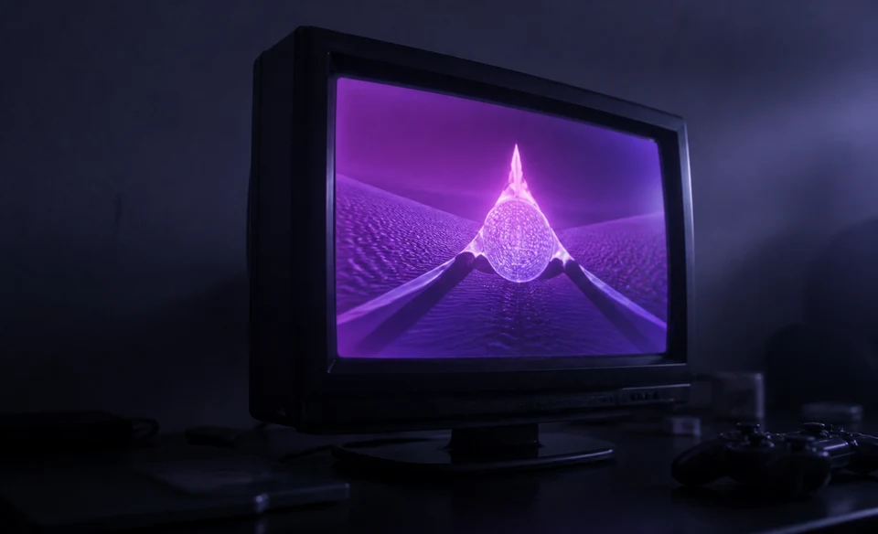 Moniteur cathodique affichant une création numérique violette